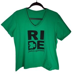 Harley Davidson Ride Shamrock V Neck T Shirt Women XL Florida St. Patrick's Day